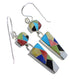 Southwest Sterling Silver Multicolor Inlay Hook Dangle Earrings RX81752